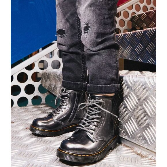 Dr Martens Toddler 1460 Metallic Lace Up Boots Grey Sparkle Size US 11 - Picture 1 of 8